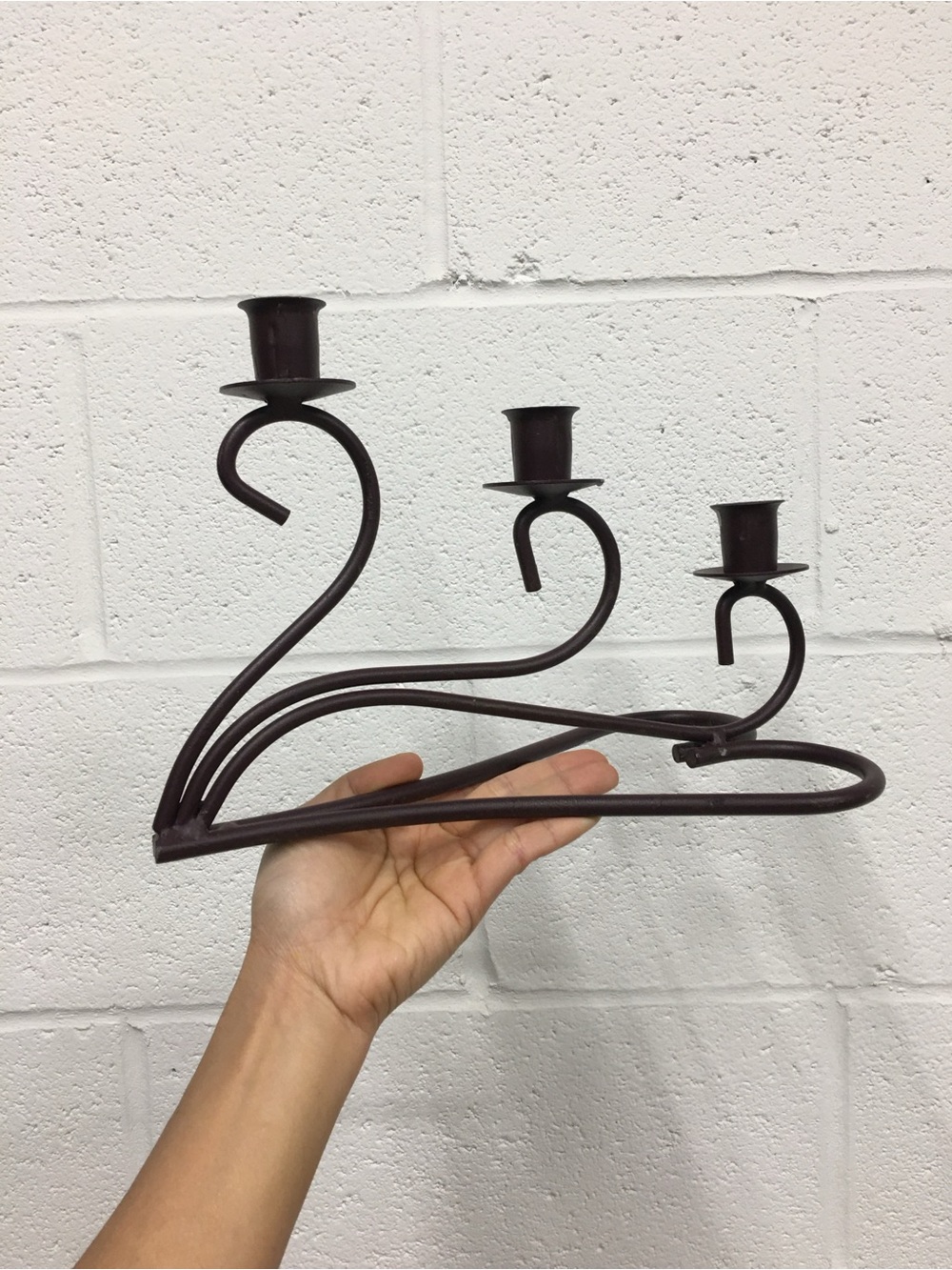 Wrought Iron Candelabra, Gothic Candle Holder- dark burgundy
